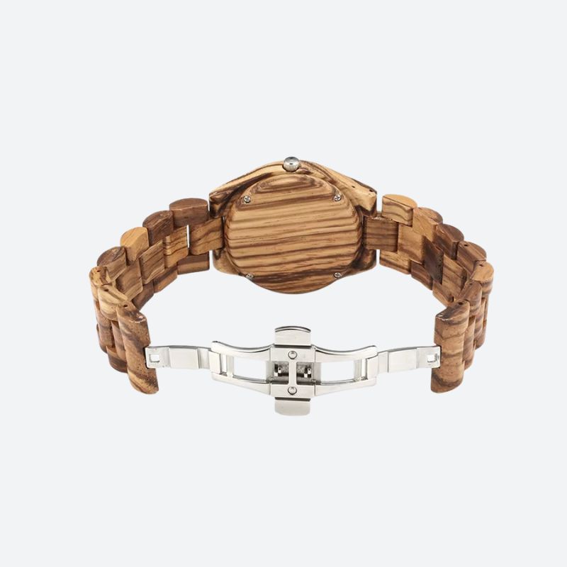 Montre en Bois Femme Naturel Cadran à Brillants