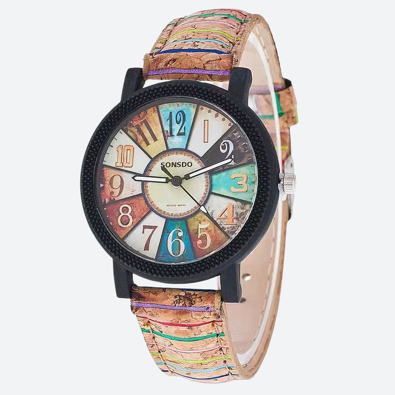 Montre en Bois Femme Patchwork Rétro Bracelet Liège