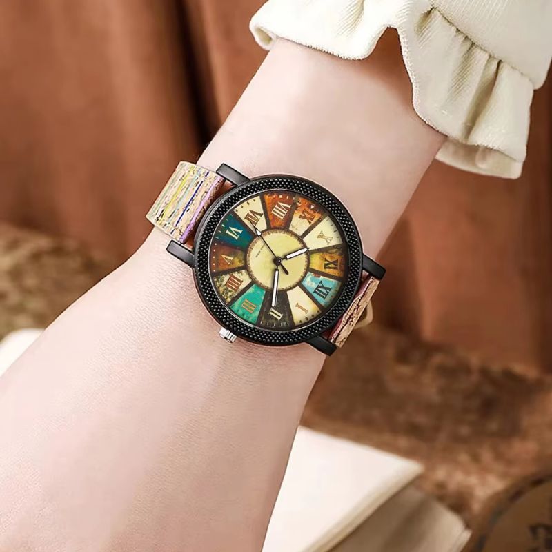 Montre en Bois Femme Patchwork Rétro Bracelet Liège