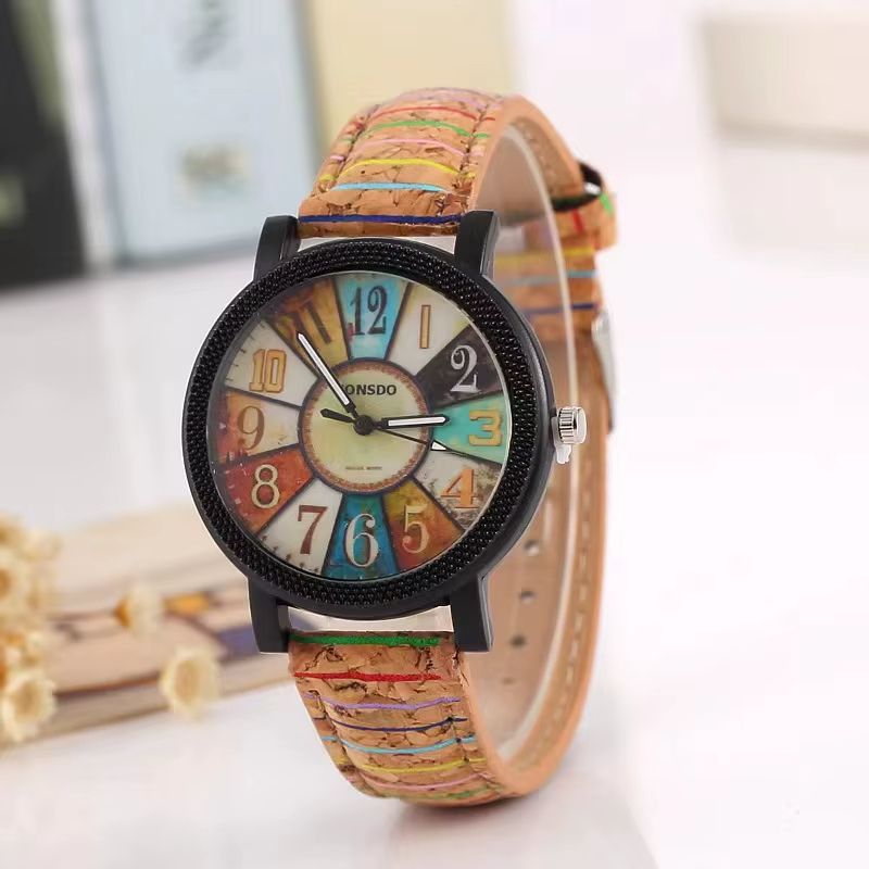 Montre en Bois Femme Patchwork Rétro Bracelet Liège