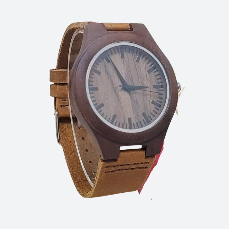 Montre en Bois Femme Quartz Boîtier Bois Bracelet Cuir