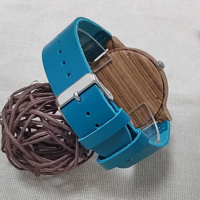 Montre en Bois Femme Quartz Boîtier Bois Bracelet Cuir