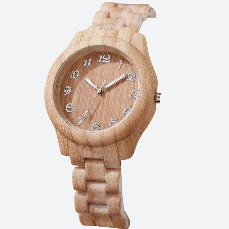 Montre en Bois Femme Quartz Texturé Décontractée