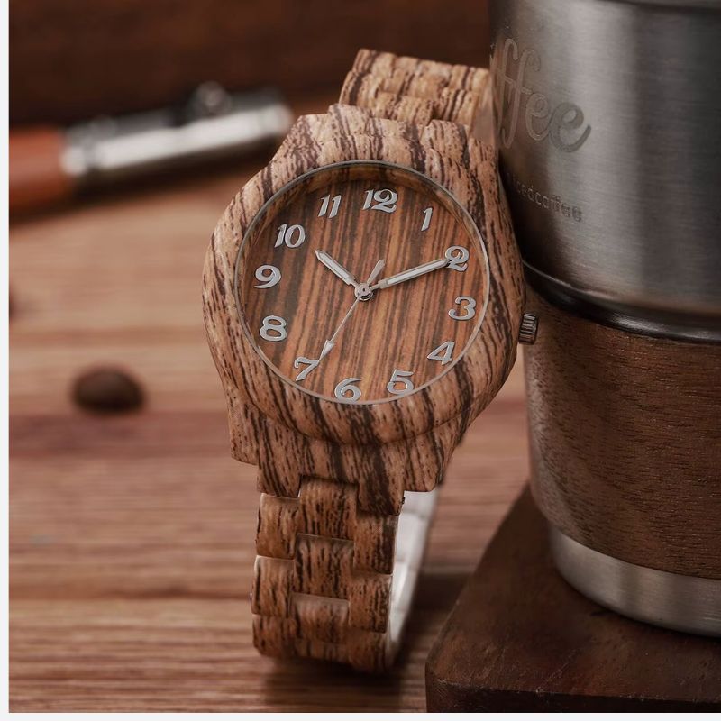 Montre en Bois Femme Quartz Texturé Décontractée