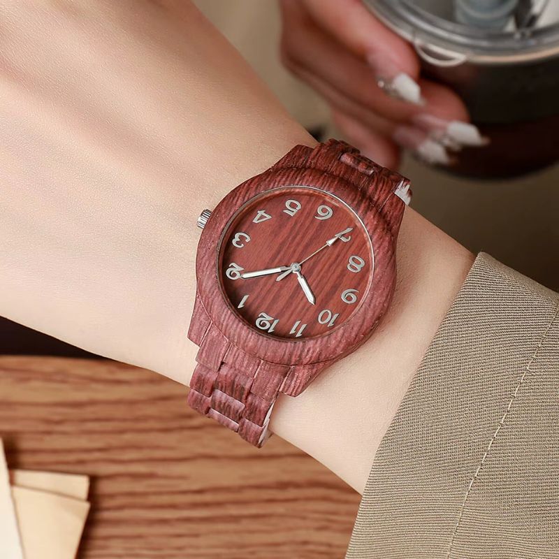 Montre en Bois Femme Quartz Texturé Décontractée