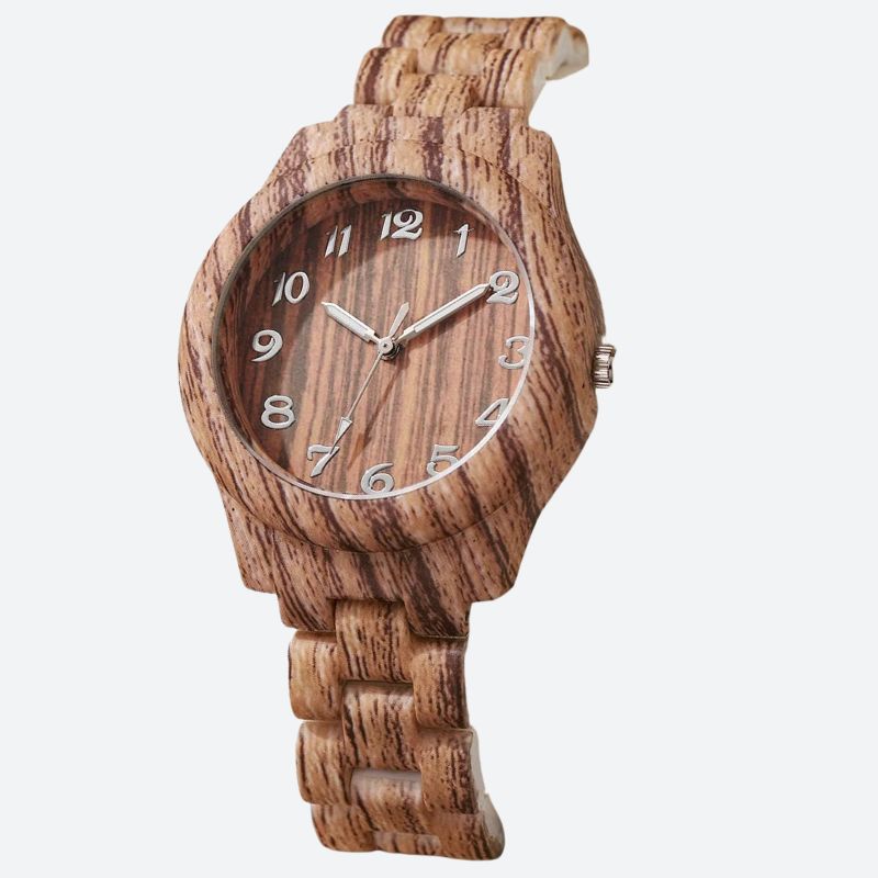 Montre en Bois Femme Quartz Texturé Décontractée