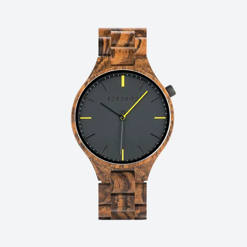 Montre en Bois Homme Quartz Design Épuré Léger