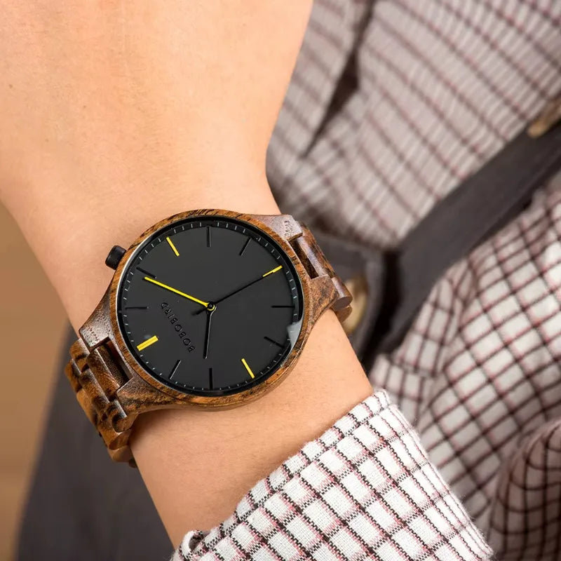 Montre en Bois Homme Quartz Design Épuré Léger