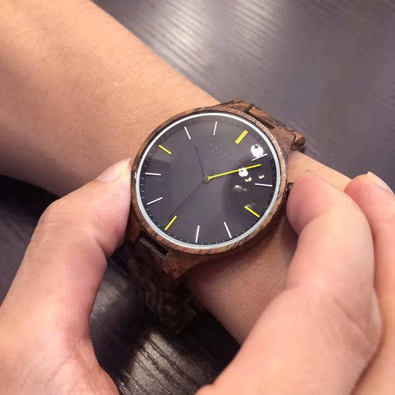 Montre en Bois Homme Quartz Design Épuré Léger