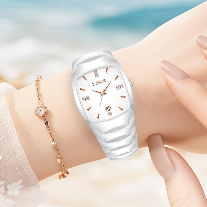 Montre Femme Blanche Élégante Acier Inoxydable Quartz