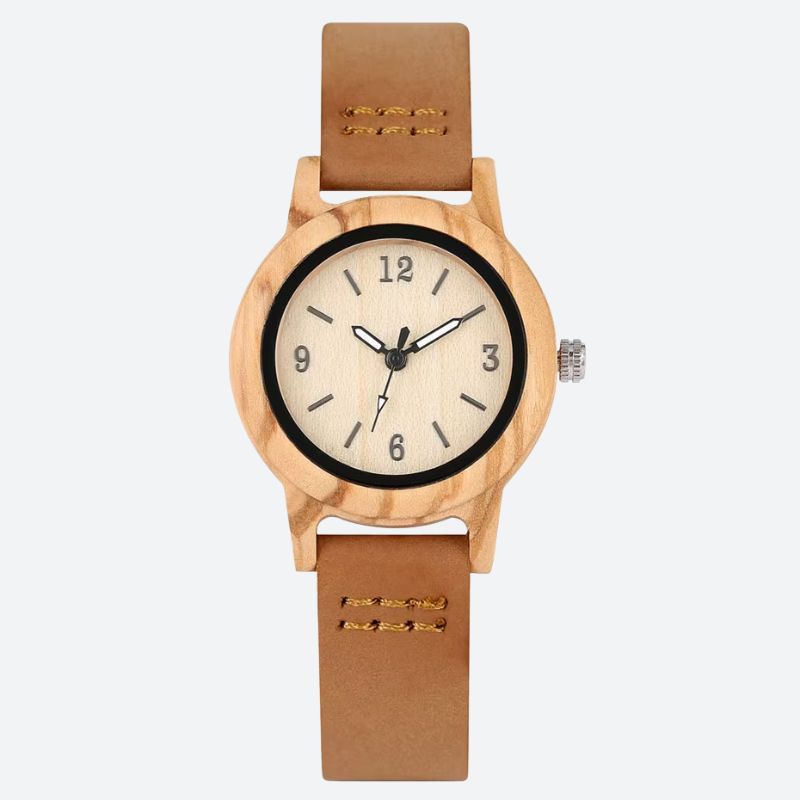 Montre femme bois Minimaliste Cuir