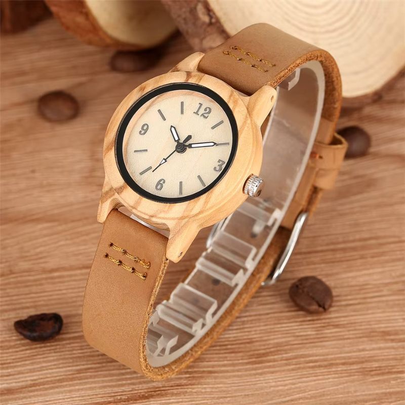 Montre femme bois Minimaliste Cuir