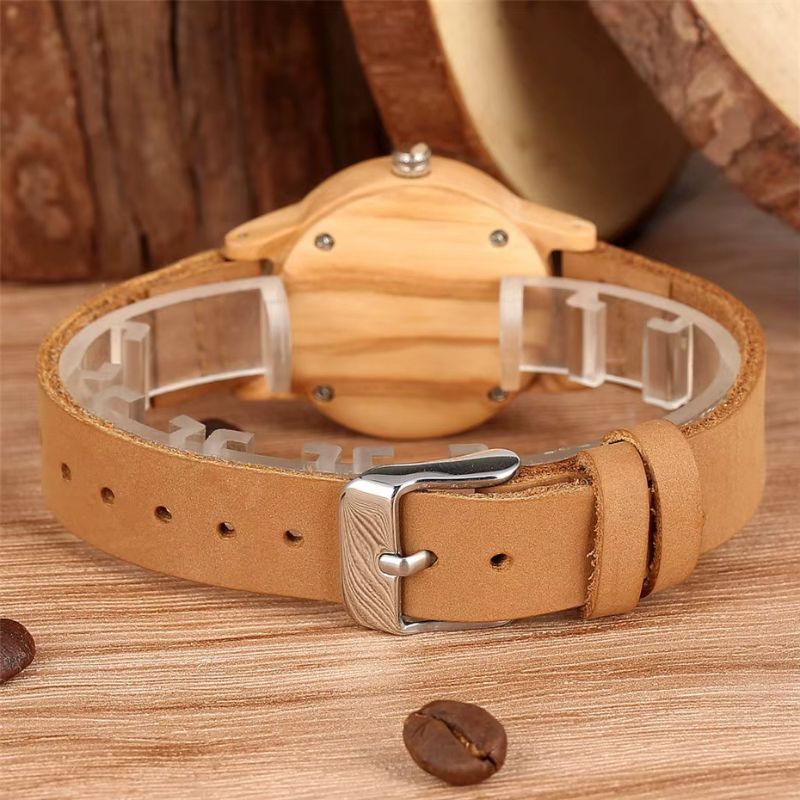 Montre femme bois Minimaliste Cuir