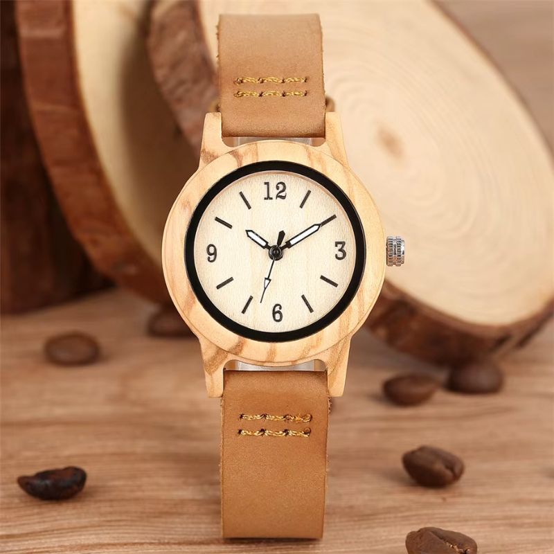 Montre femme bois Minimaliste Cuir