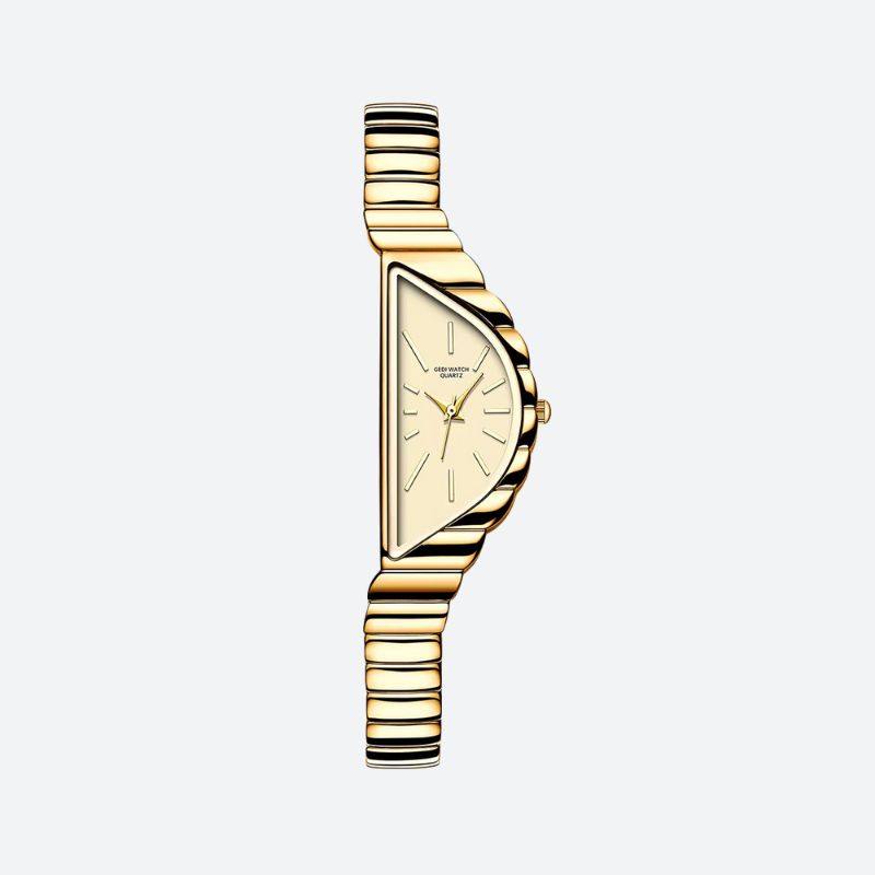Montre Femme Élégante Quartz Cadran Triangulaire et Bracelet Rigide Ondulé