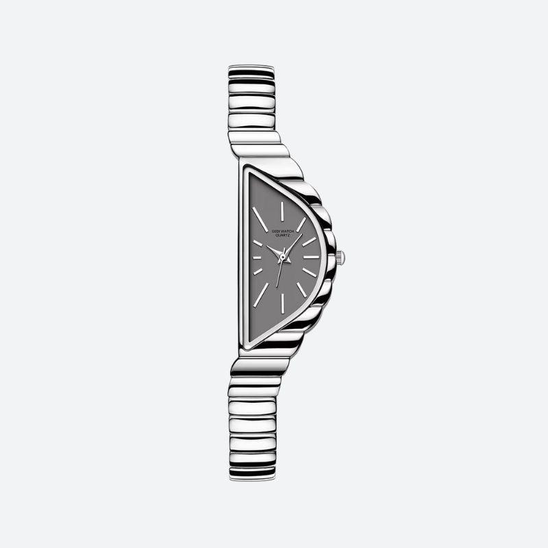 Montre Femme Élégante Quartz Cadran Triangulaire et Bracelet Rigide Ondulé