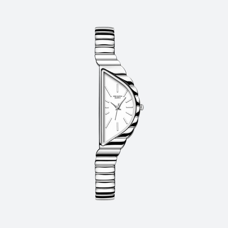 Montre Femme Élégante Quartz Cadran Triangulaire et Bracelet Rigide Ondulé