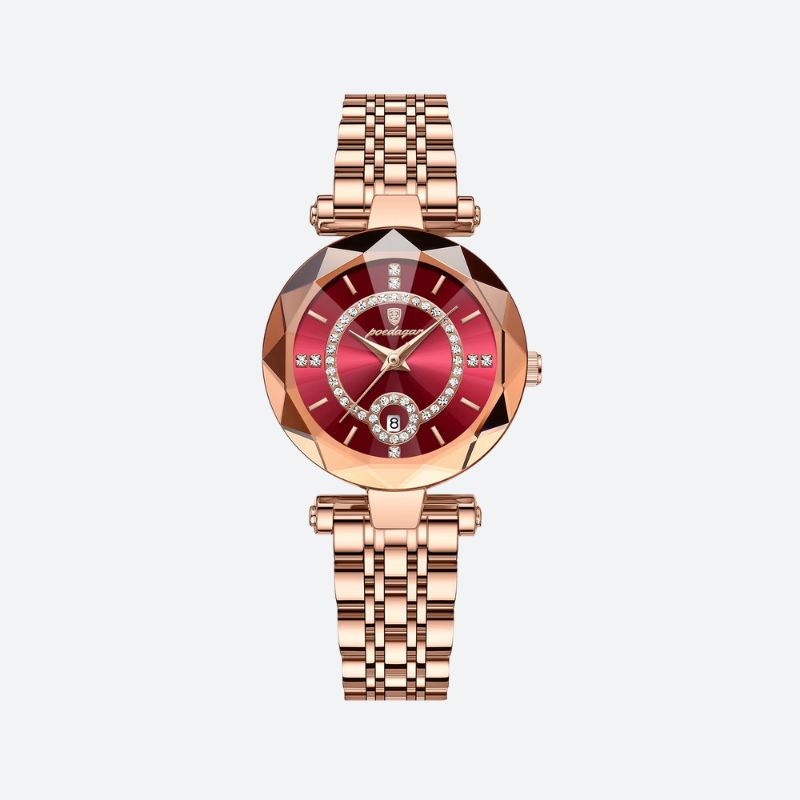 Montre Femme Élégante Quartz Facetté avec Dateur et Strass