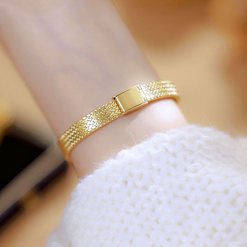 Montre Femme Élégante Quartz Petit Cadran Ovale et Bracelet Maille Tressée