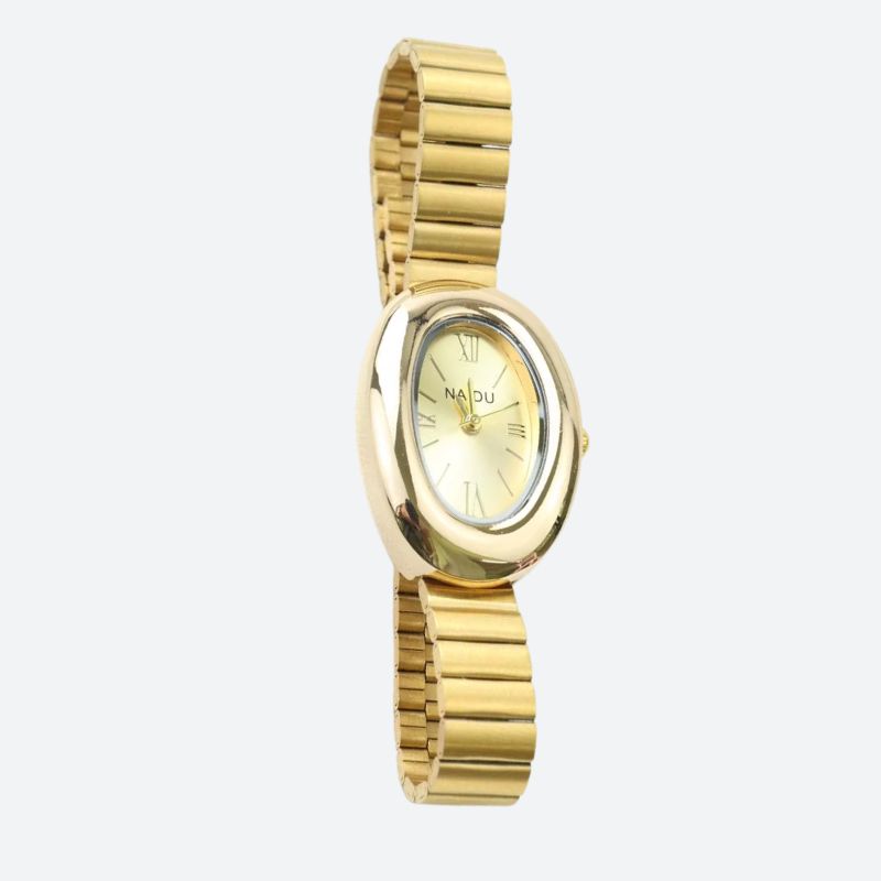 Montre Femme Ovale Dorée Bracelet Alliage Petit Cadran Quartz