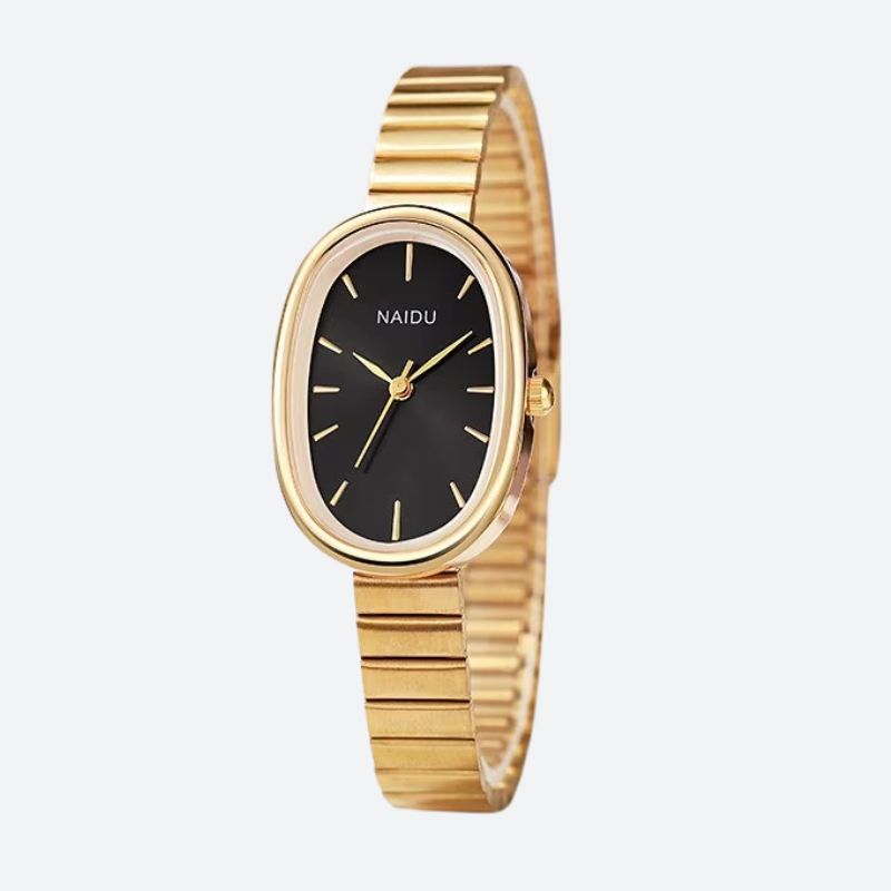 Montre Femme Ovale Dorée Quartz Bracelet Large Minimaliste