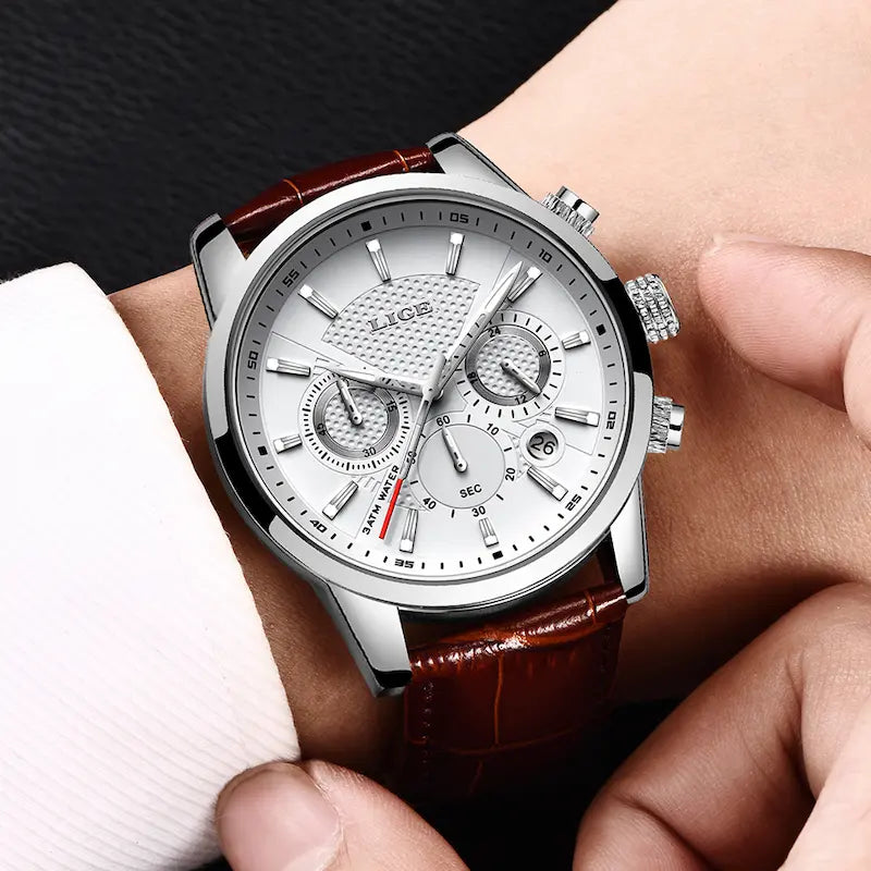 Montre homme cuir chronographe étanche - style militaire