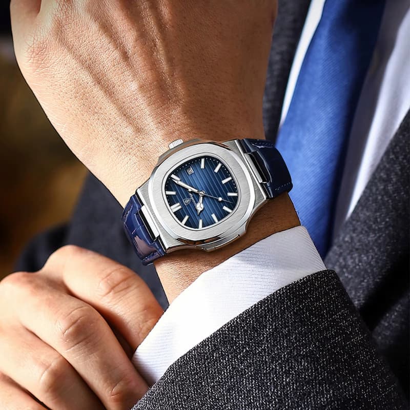 Montre Luxe Homme Design Carré Bracelet Cuir