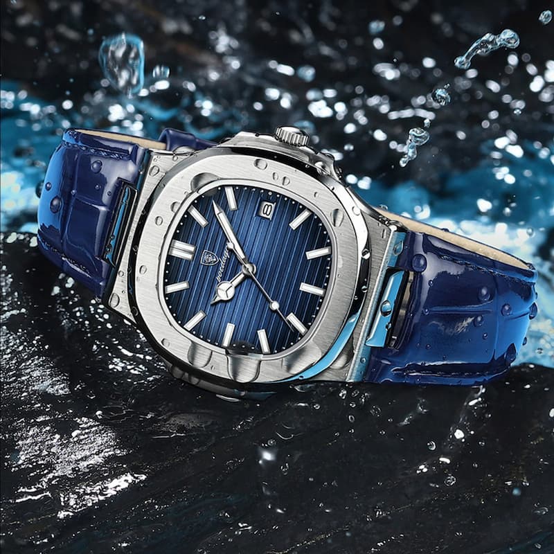 Montre Luxe Homme Design Carré Bracelet Cuir