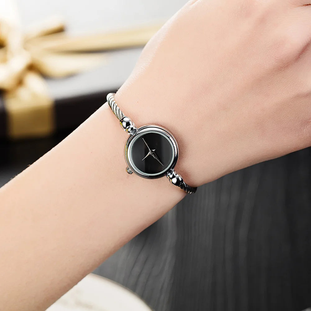 Montre Luxe Quartz Femme Bracelet Jonc Torsadé Style Bijou