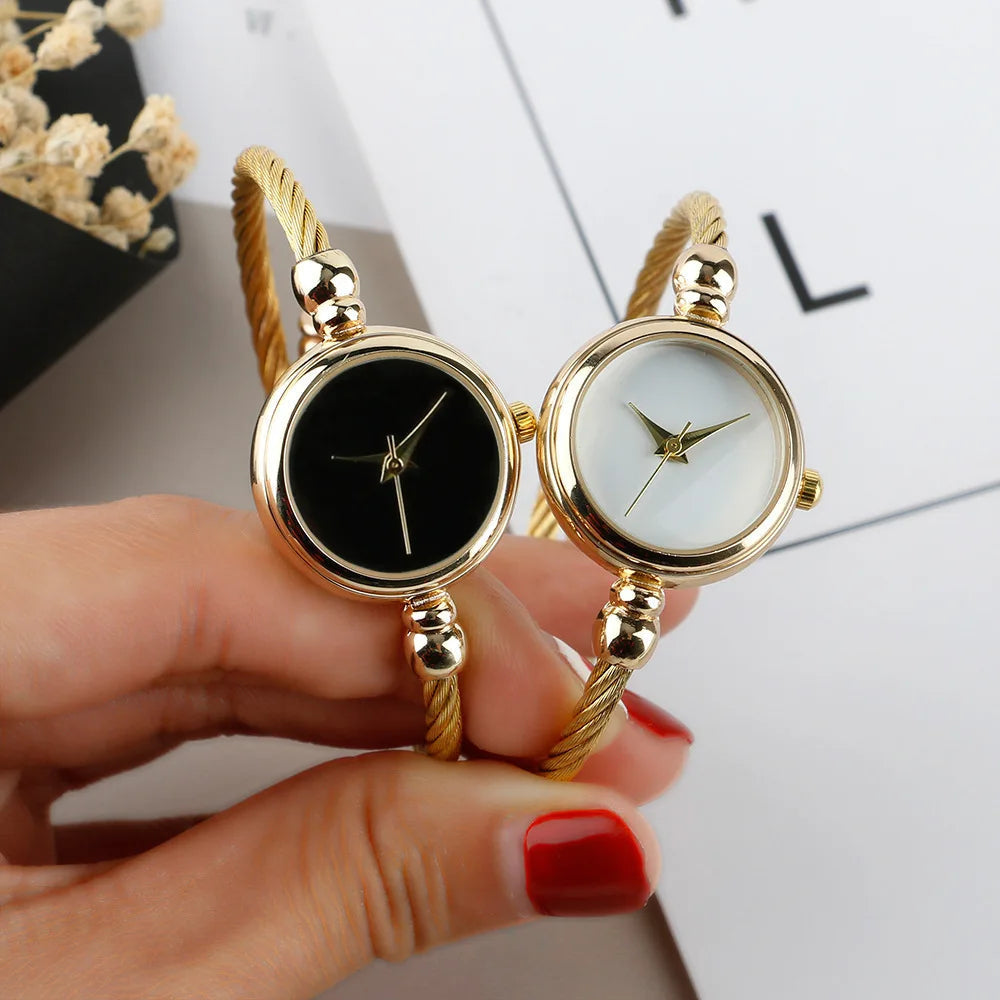 Montre Luxe Quartz Femme Bracelet Jonc Torsadé Style Bijou