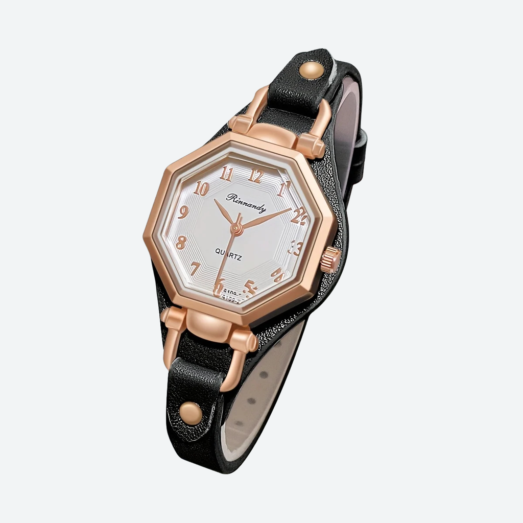 Montre Luxe Quartz Femme Cuir Octogone Style Élégant