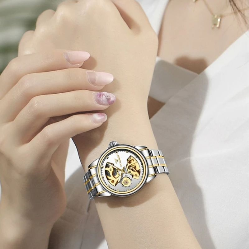 Montre mécanique femme Squelette Bicolore