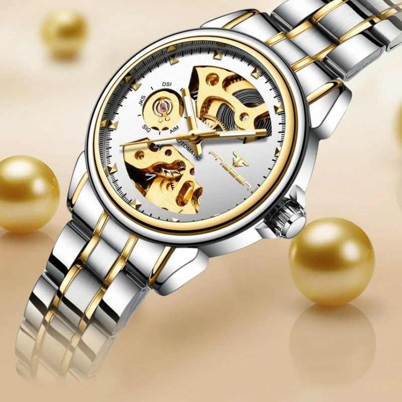 Montre mécanique femme Squelette Bicolore