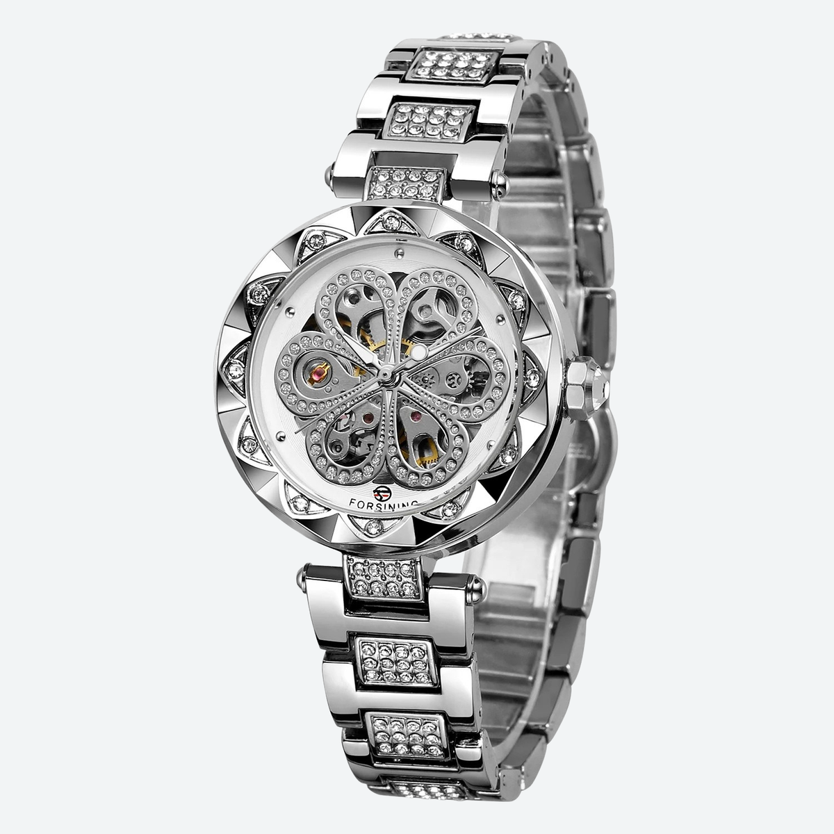 Montre Mécanique Femme Squelette Cristal Éclat Doré