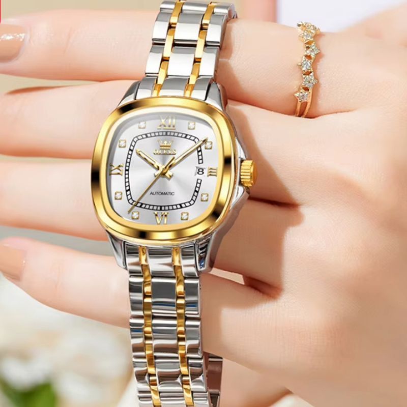 Montre mécanique femme Tonneau Bicolore
