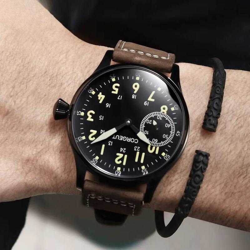 Montre mécanique homme à remontage manuel, Style aviateur classique
