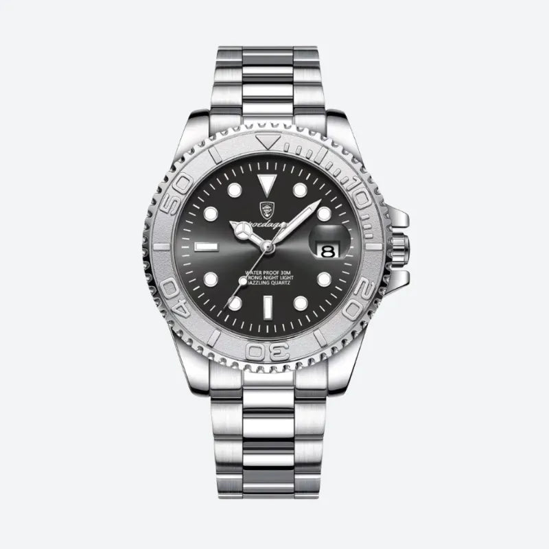 Montre Quartz Homme Style Plongeur Bracelet Acier Cadran Lumineux