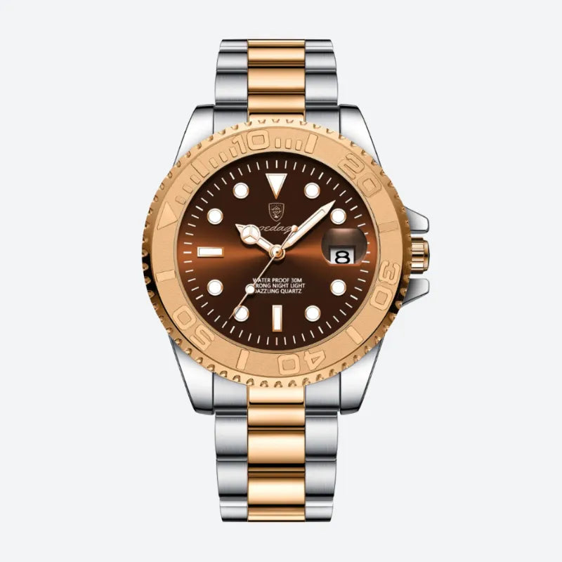 Montre Quartz Homme Style Plongeur Bracelet Acier Cadran Lumineux