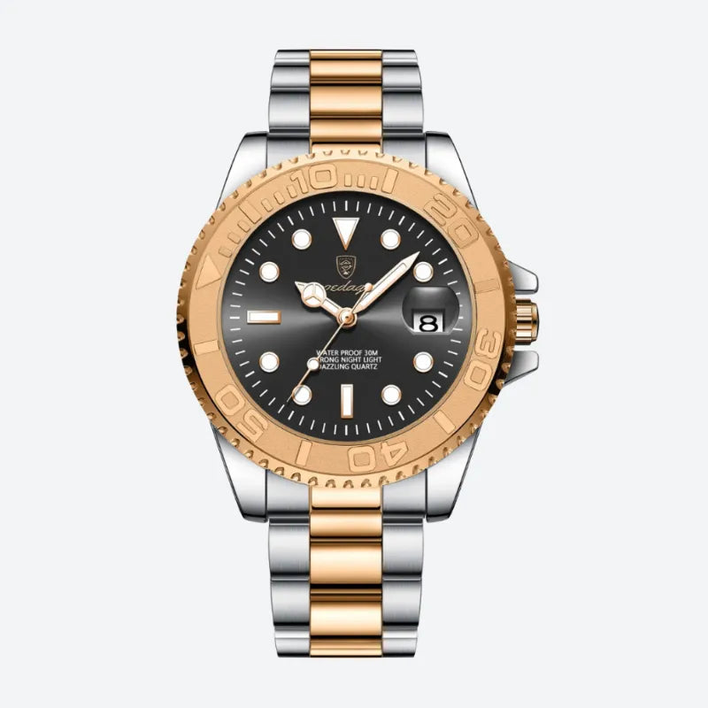 Montre Quartz Homme Style Plongeur Bracelet Acier Cadran Lumineux