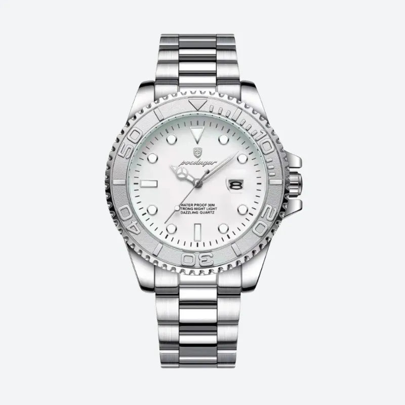 Montre Quartz Homme Style Plongeur Bracelet Acier Cadran Lumineux