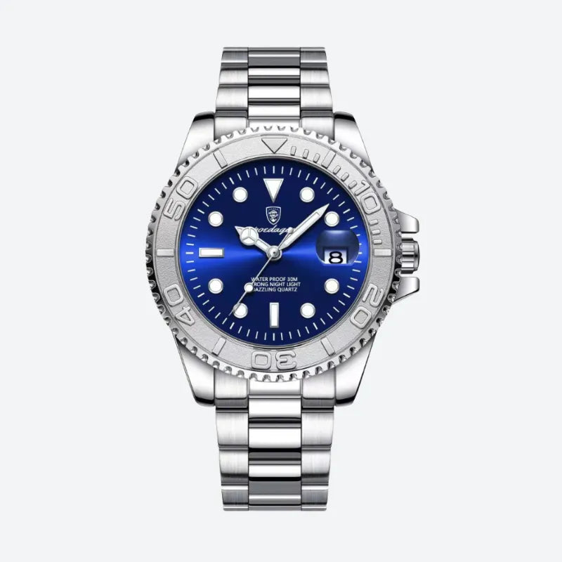 Montre Quartz Homme Style Plongeur Bracelet Acier Cadran Lumineux