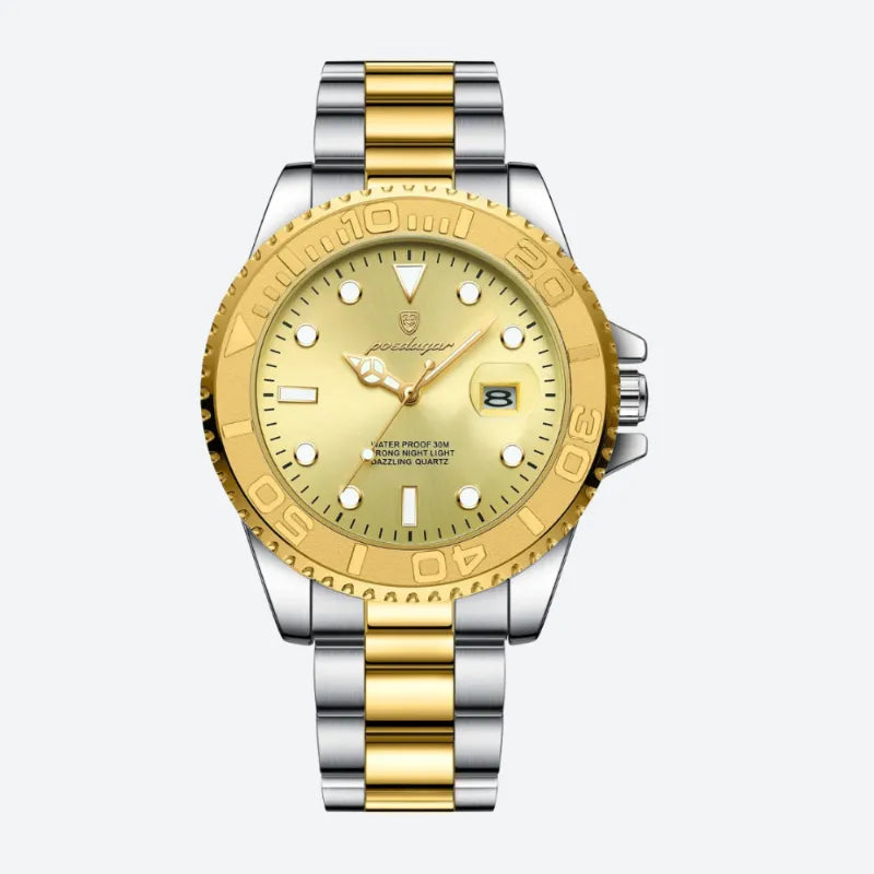 Montre Quartz Homme Style Plongeur Bracelet Acier Cadran Lumineux