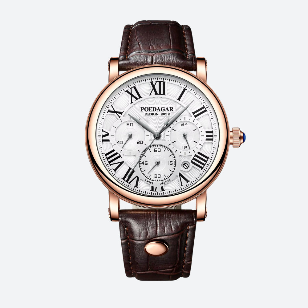 Montre Ronde Homme Chronographe Quartz Chiffres Romains