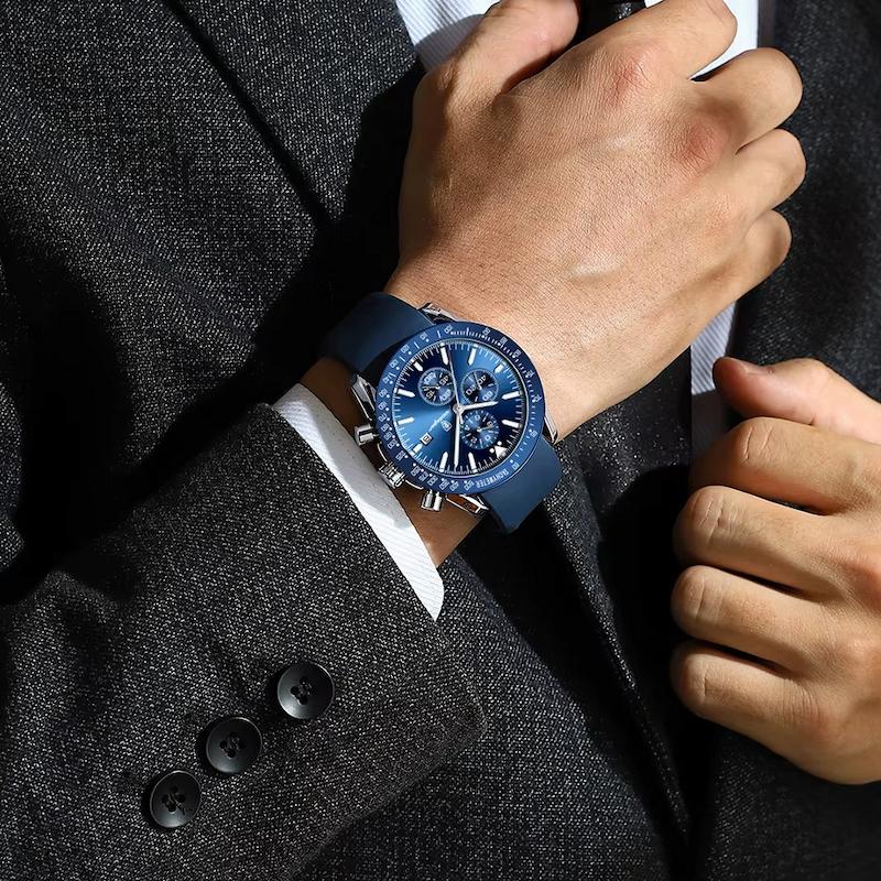 Montre Ronde Homme Chronographe Quartz Silicone