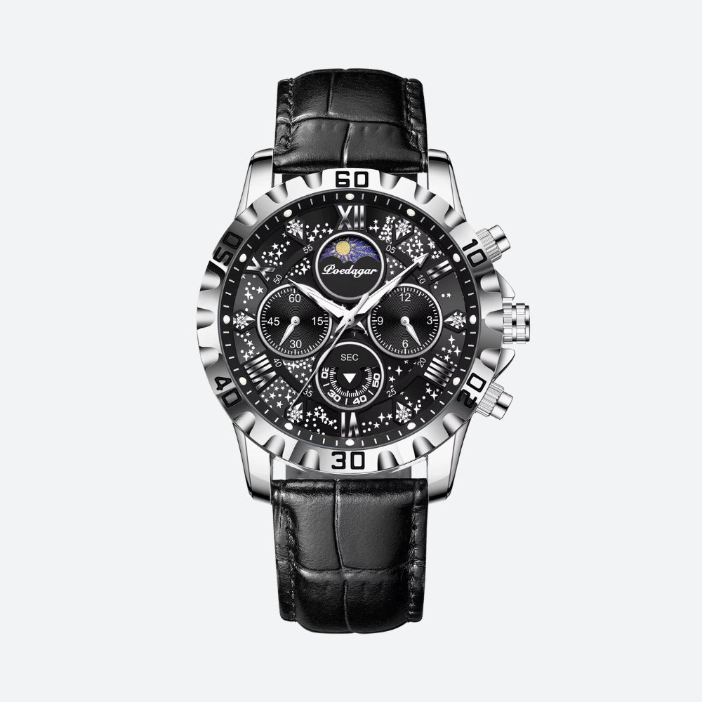 Montre Ronde Homme Chronographe Quartz, Verre Minéral Renforcé