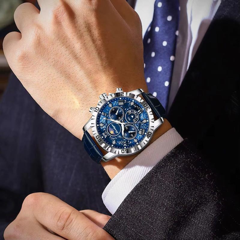Montre Ronde Homme Chronographe Quartz, Verre Minéral Renforcé