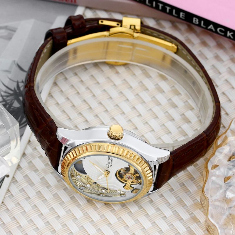 Montre Squelette Femme Automatique Bracelet Cuir Marron