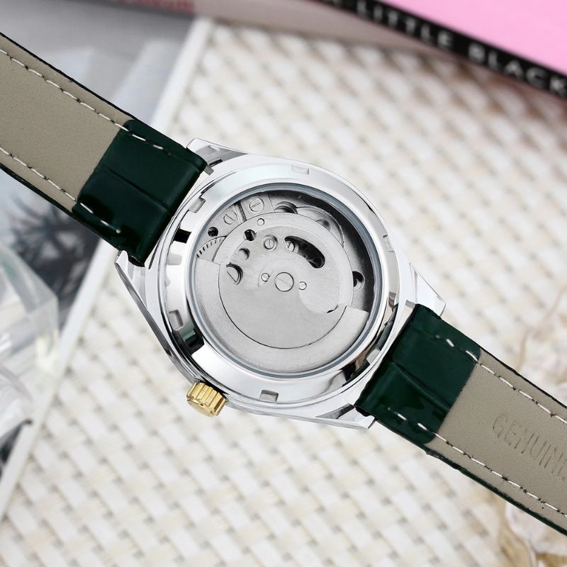 Montre Squelette Femme Automatique Bracelet Cuir Marron
