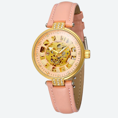 Montre Squelette Femme Automatique Cuir Cristaux