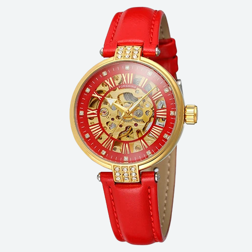 Montre Squelette Femme Automatique Cuir Cristaux